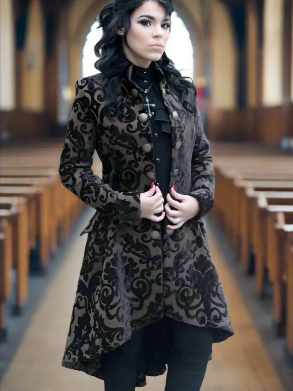 Shrine Black Baroque Flocked Tailcoat